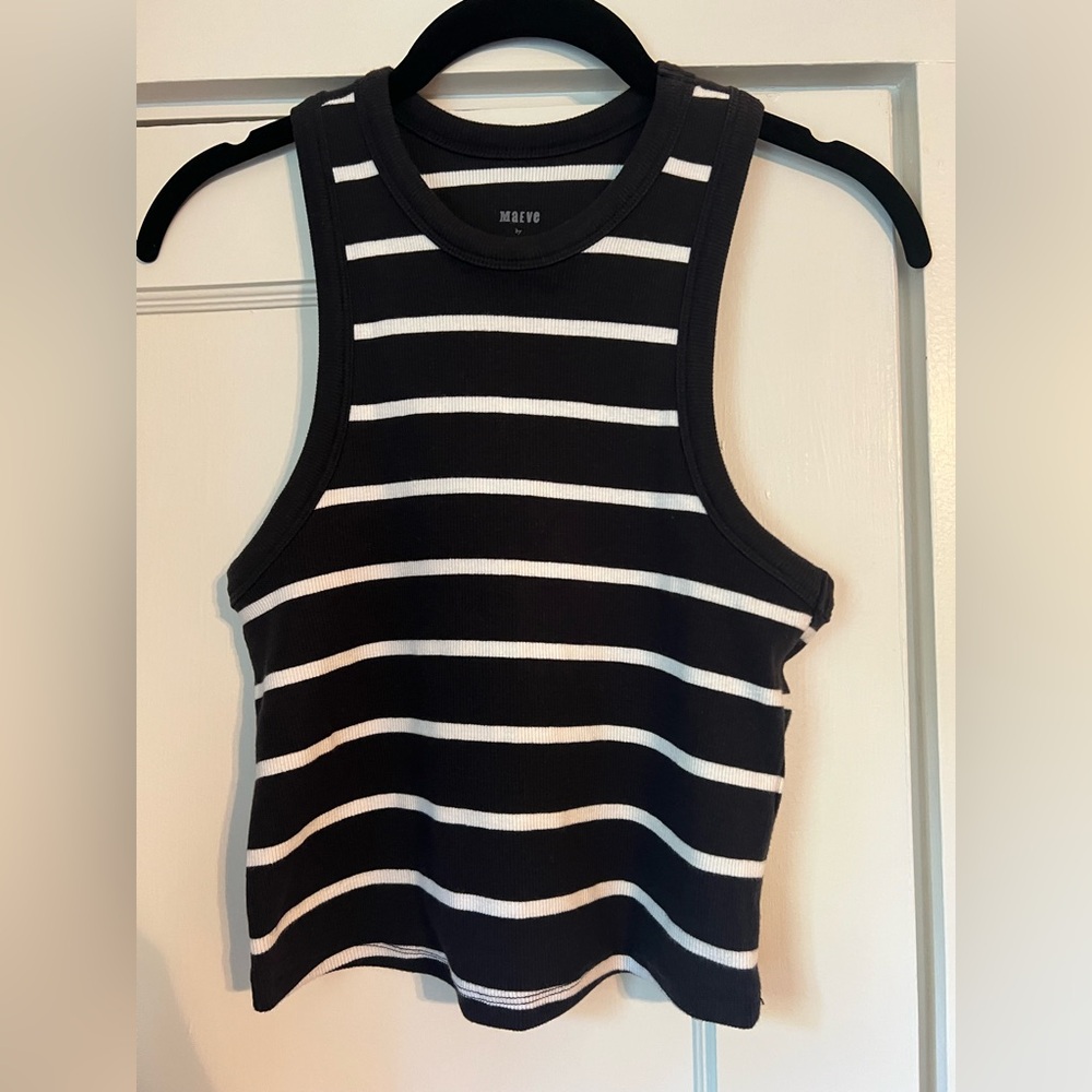 Maeve Black and White Striped Ribbed Tank